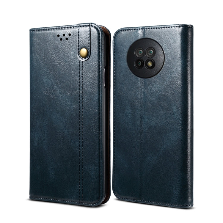 Dark blue flip leather phone case with camera cutout and snap button