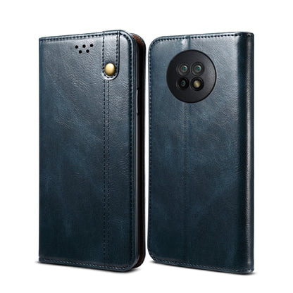 Dark blue flip leather phone case with camera cutout and snap button