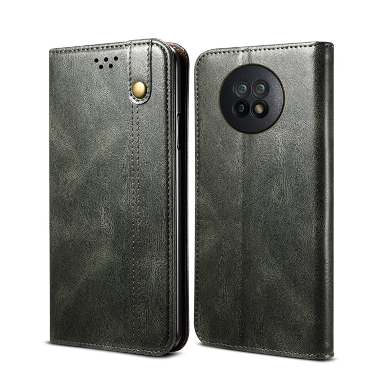 Gray flip leather phone case with camera cutout and snap button