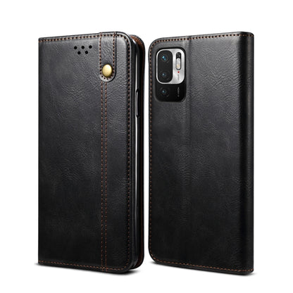 Black flip leather wallet phone case with card slots, gold snap, camera cutout