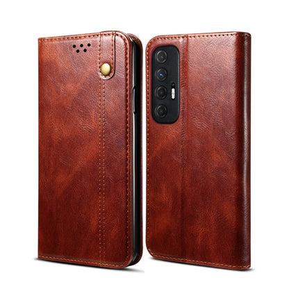 Brown horizontal flip leather wallet phone case with card slots and camera cutout