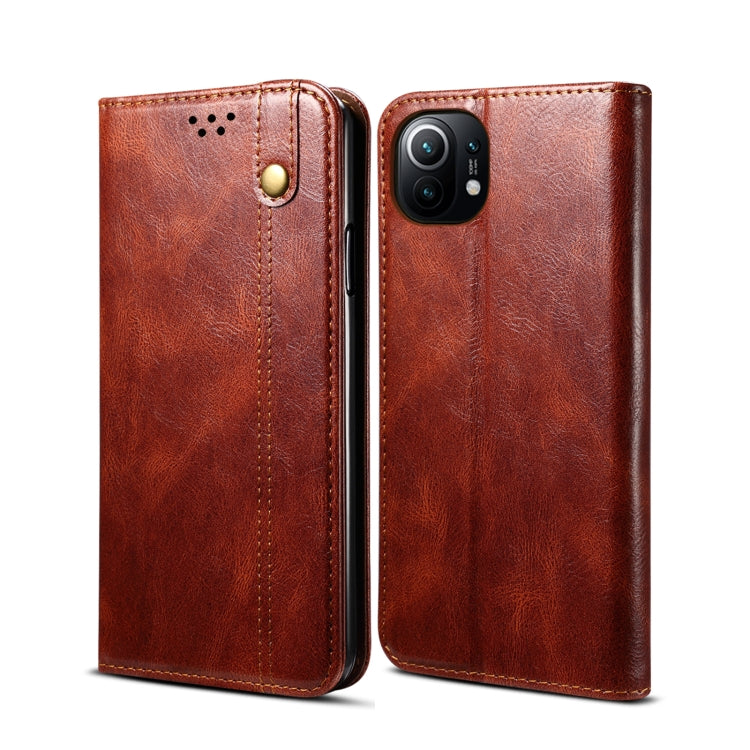 Crazy horse leather wallet phone case with horizontal flip, card slots, brown
