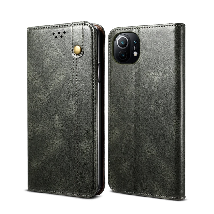 Crazy horse leather wallet phone case with horizontal flip and card slots, dark gray