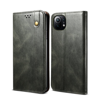 Crazy horse leather wallet phone case with horizontal flip and card slots, dark gray