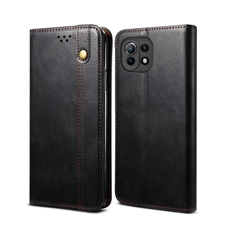 Crazy horse leather wallet phone case with horizontal flip, card slots, black