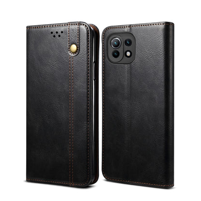 Crazy horse leather wallet phone case with horizontal flip, card slots, black