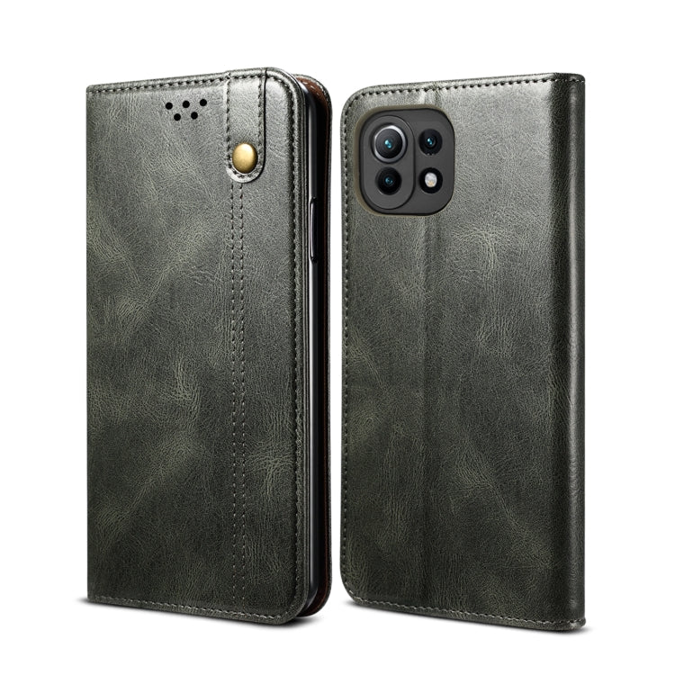 Crazy horse leather wallet phone case with horizontal flip and card slots, dark gray
