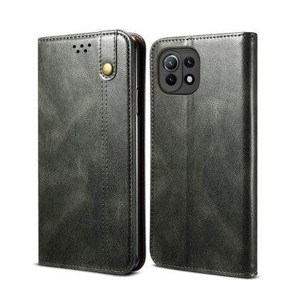 Crazy horse leather wallet phone case with horizontal flip and card slots, dark gray