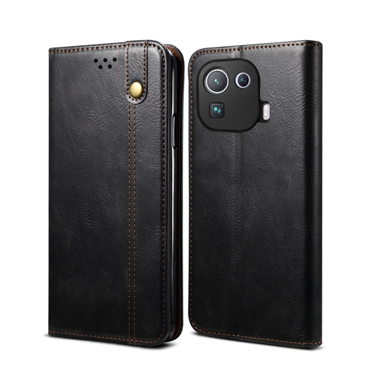 Crazy horse leather wallet phone case with horizontal flip and card slots, dark gray