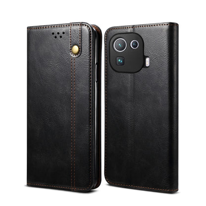 Crazy horse leather wallet phone case with horizontal flip and card slots, dark gray
