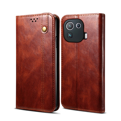 Crazy horse leather wallet phone case with horizontal flip and card slots, brown