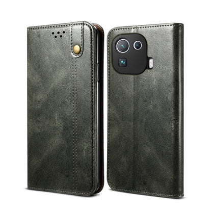 Dark green crazy horse leather wallet flip phone case with card slots