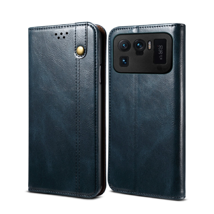 Navy blue crazy horse leather wallet flip phone case with card slots
