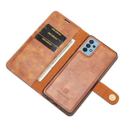 Brown leather phone case showing inner card slots, wallet divider, and magnetic strap