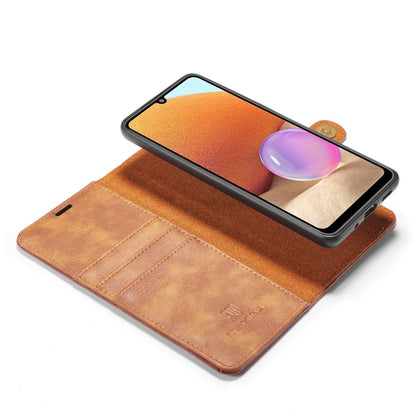 Brown leather wallet-style flip case with card slots and magnetic closure