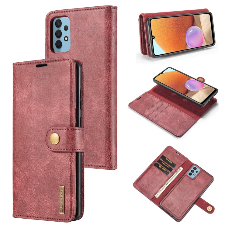 Red/pink flip leather phone case with magnetic closure and card slots wallet