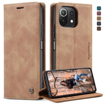 Brown horizontal flip leather phone case with card slot and stand holder