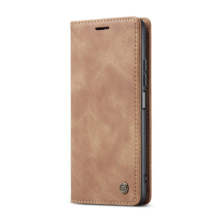 Brown horizontal flip leather phone case with stitched edges and card slot