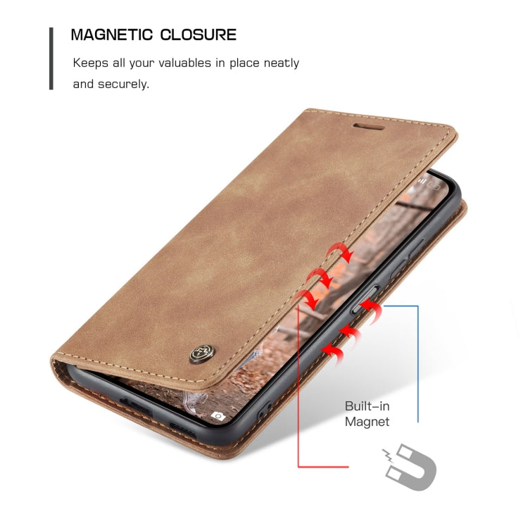 Brown horizontal flip leather phone case with magnetic closure and card slots