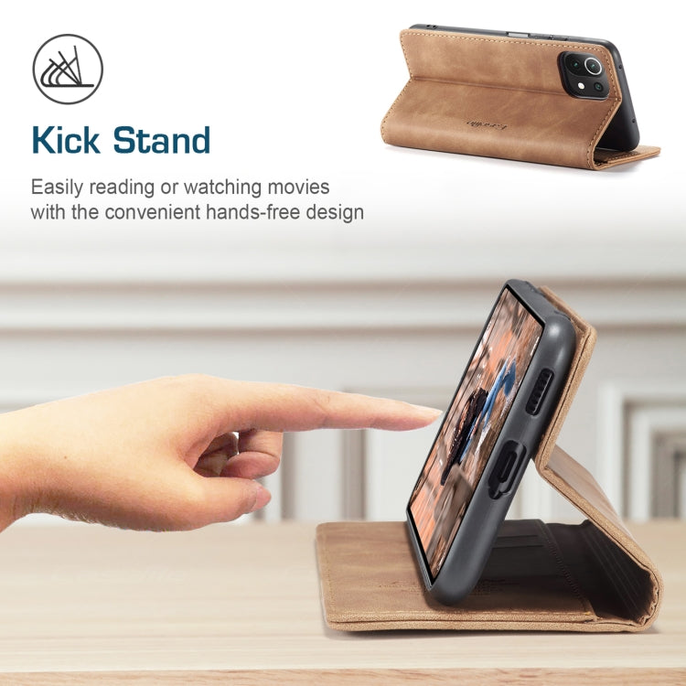 Brown horizontal flip leather phone case with kickstand for hands-free viewing