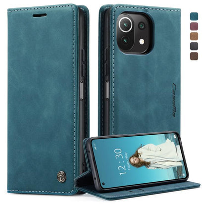 Blue horizontal flip leather phone case with card slot and stand holder