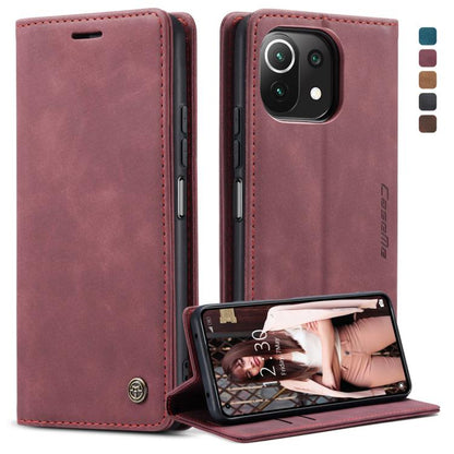Wine red horizontal flip leather phone case with card slot and stand holder