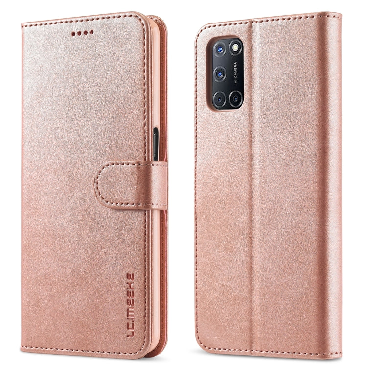 Rose gold flip leather phone case with card holder and cutouts, front and back view