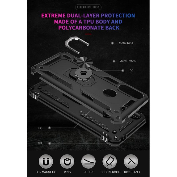 Rugged shockproof phone case components with dual-layer TPU and PC shell, black.