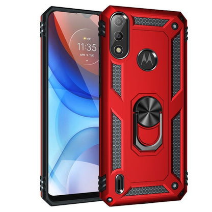 Red rugged phone case with shockproof TPU-PC armor and 360 rotating ring holder