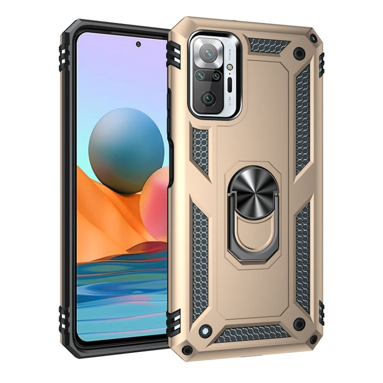 Gold rugged shockproof phone case with TPU-PC armor and 360 rotating ring holder
