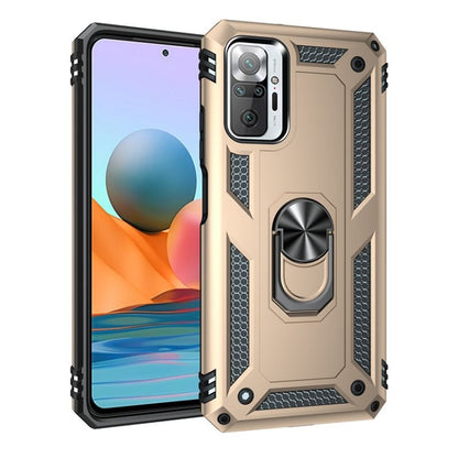 Gold rugged shockproof phone case with TPU-PC armor and 360 rotating ring holder