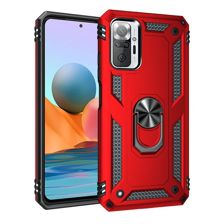 Rugged shockproof phone case with 360 rotating holder, red and black