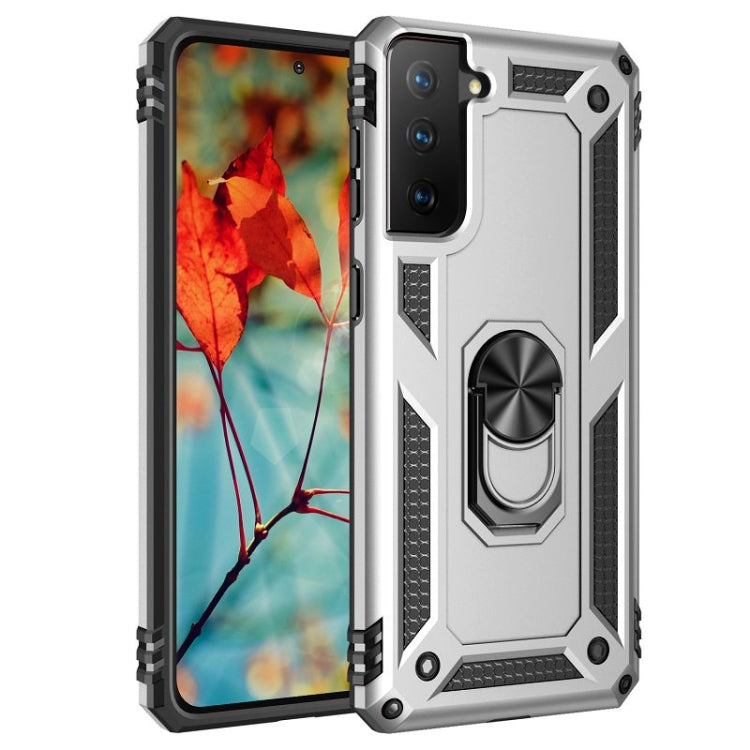 White rugged shockproof phone case with TPU-PC armor and 360 rotating ring holder