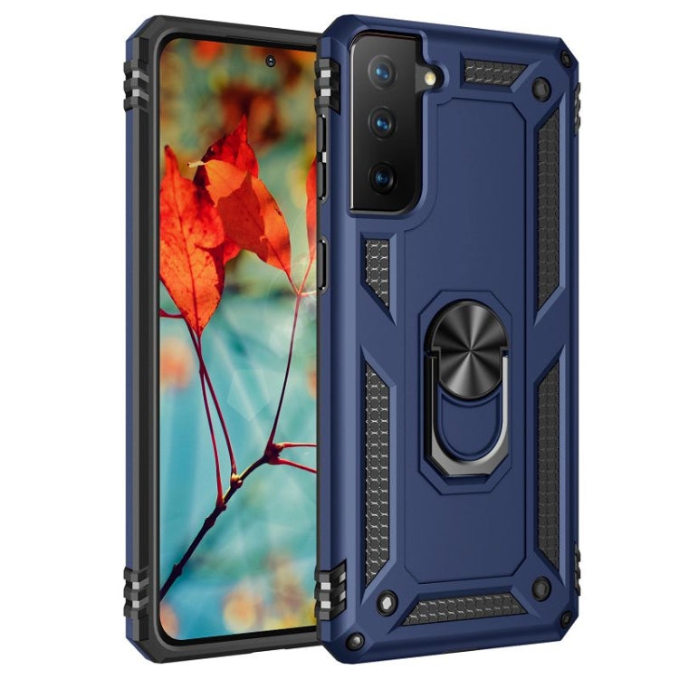 Navy rugged shockproof phone case with TPU-PC armor and 360 rotating ring holder