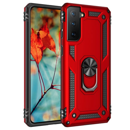 Rugged shockproof phone case with 360 rotating holder, red and black