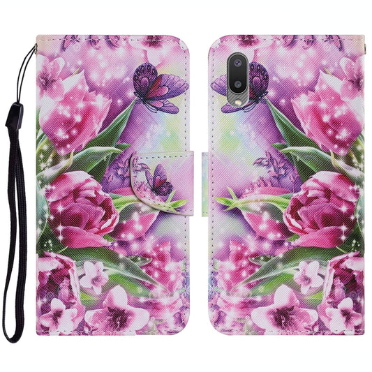 PU leather phone wallet case with rose butterfly floral print and flip cover