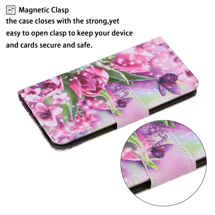 PU leather flip phone case with butterfly and rose print, magnetic clasp closure