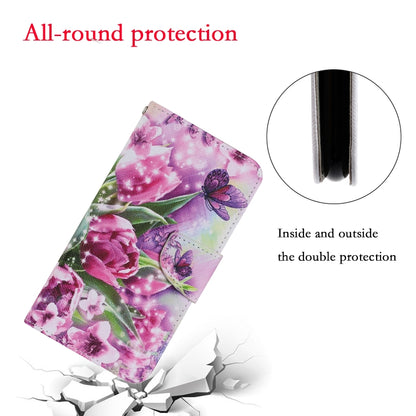 PU leather flip phone case with butterfly and rose print, protective folding design