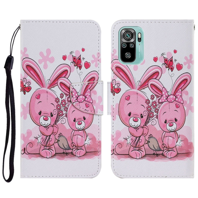 Cute rabbit PU leather flip phone case with heart bow print, lanyard strap