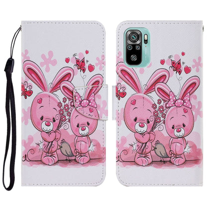 Cute rabbit PU leather flip phone case with heart bow print, lanyard strap