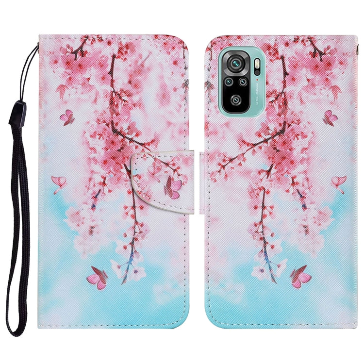 Flip PU leather phone case with lanyard, pink butterfly floral print, card slots