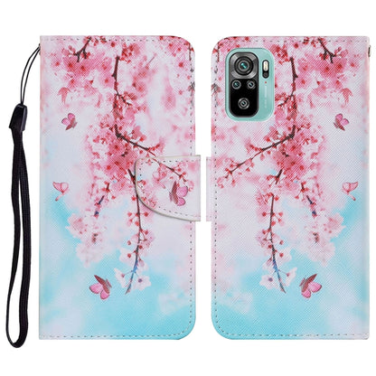 Flip PU leather phone case with lanyard, pink butterfly floral print, card slots