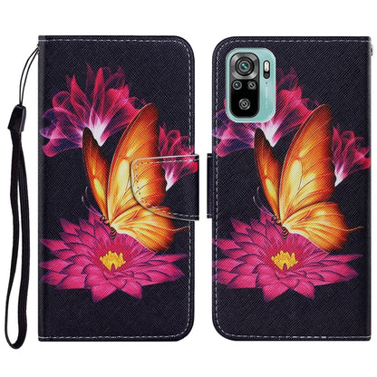 Flip PU leather phone case with lanyard, pink and yellow flower print, card slots