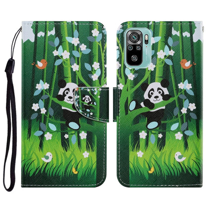 Flip PU leather phone case with lanyard, green bamboo with panda print, card slots