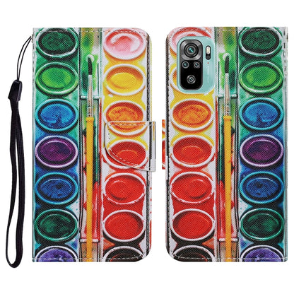 Flip PU leather phone case with lanyard, colorful circle makeup palette print, card slots