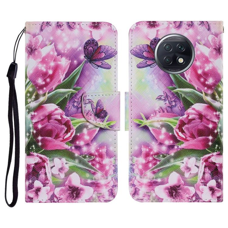 PU leather phone wallet case with pink floral butterfly print, magnetic flip and wrist strap