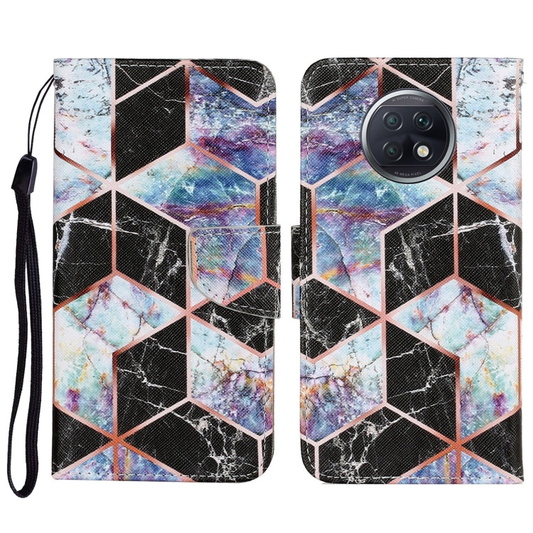 PU leather phone wallet case with geometric cube print, magnetic flip and wrist strap
