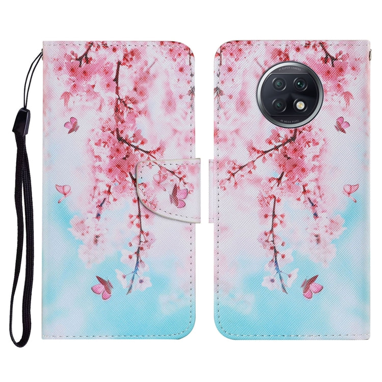PU leather phone wallet case with pink cherry blossom tree print, magnetic flip and wrist strap