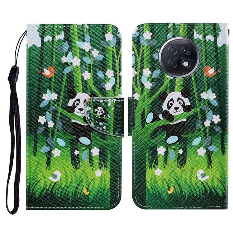 PU leather phone wallet case with green bamboo panda print, magnetic flip and wrist strap