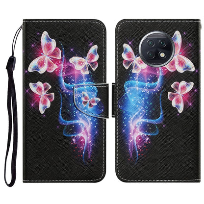 PU leather flip phone wallet case with lanyard, dark butterfly pattern and card holder